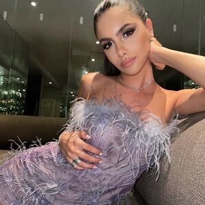 ILA Mini Dress. Hand made with embellishments and ostrich feathers